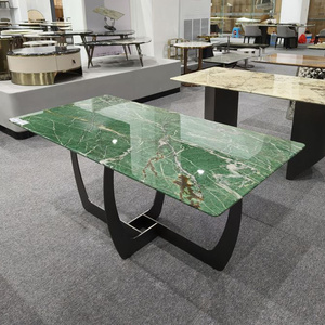 Tùy Chỉnh Hiện Đại Sang Trọng Bàn Ăn Thanh Lịch Trong Nhà Cao Cấp Đồ Nội Thất Đánh Bóng Phần Lan Màu Xanh Lá Cây Đá Cẩm Thạch Đá Lớn Tấm Cho Khách Sạn - Product Image 1