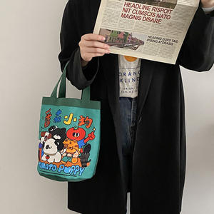 Bolso de Mano Tipo Cubo Abierto Pequeño de Invierno con Graffiti, Estilo Instagram, Lonchera de Lona Cilíndrica, Estilo Coreano, para Niñas - Product Image 6