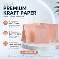 Sacs en papier kraft durables, classiques, personnalisés pour les cafés, ensemble d'emballage réutilisable, sacs en papier avec poignées en corde de coton, impression UV du logo