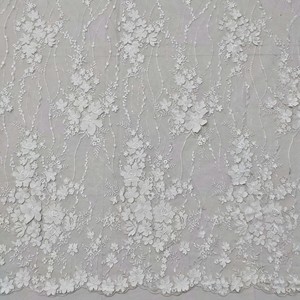 Tissu en dentelle brodée 3D à motifs floraux, dentelle Chantilly, <span class=keywords><strong>blanc</strong></span> et noir, pour robe de mariée - Product Image 4