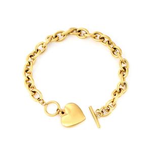 Bracelet Classique en Acier Inoxydable Plaqué Or PVD 18K, Étanche, Fermoir OT, Poli Miroir, Breloque Cœur Massif et Lisse pour Femme - Product Image 1