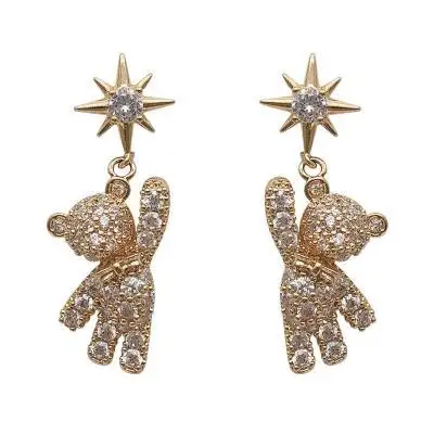 도매 패션 여성 보석 925 실버 크리스탈 곰 펜던트 귀걸이 다섯개 별 귀여운 전체 다이아몬드 귀걸이 쥬얼리