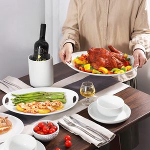 Porcelain Serving Platter with Handles 14 Inch Serving <strong>Dishes</strong> for Entertaining Oval Serving Tray for Salad <strong>Stew</strong> Fruits Pasta - Product Image 4