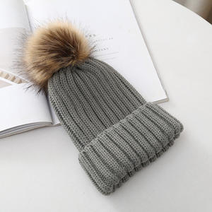 Winter Knitted Hats Bobble Hat Faux Fur Ball <strong>Pom</strong> <strong>Pom</strong> Cap Acrylic Luxury <strong>Beanie</strong> Hat Removable <strong>Pom</strong> Thick Women Custom Logo Opp Bag - Product Image 5