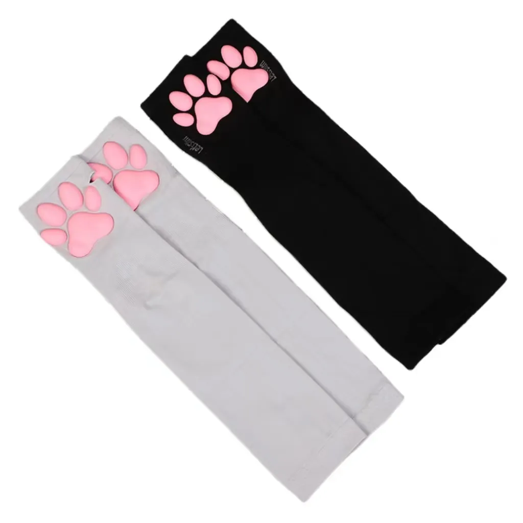 Mèo chân tay Kawaii Lolita Y2K e-girl cosplay đùi vớ cao 3D Kitten Claw vớ dễ thương màu hồng mèo chân Pad găng tay tay áo