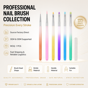 Custom Crimped Ferrule Nail Art Brush Durable Nylon Oval Pointed Tip Ombre Liner Poke Gel Painting Wholesale Kit for Salon - Product Image 1