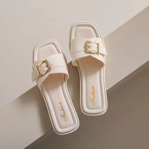 Women's Summer Square Toe <b>Slide</b> Slippers Buckle Flat Sandals Open Toe Casual Beach Shoes - Product Image 5