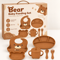 Ensemble d'alimentation pour bébé en silicone personnalisé OEM avec assiette compartimentée, bol et couverts pour la vente en gros