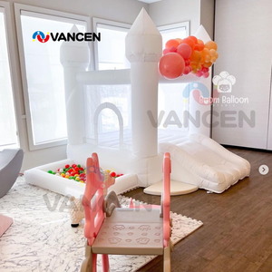 Rumah pantul putih tiup kain Oxford ukuran Mini dengan perosotan dan lubang bola rumah pantul balita untuk penyewaan permainan lembut anak-anak - Product Image 3