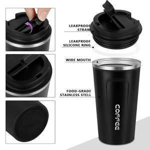 Gobelet à café <span class=keywords><strong>isotherme</strong></span> en acier inoxydable portable écologique de 12 oz et 17 oz <span class=keywords><strong>avec</strong></span> couvercle anti-fuite - Product Image 4