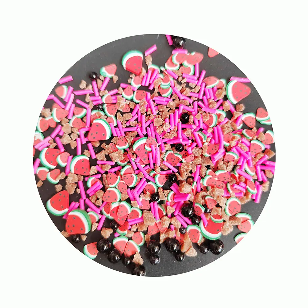 Kawaii frutas melancia itens argila brinquedo contas de polímero em miniatura decoração macio nail art adesivos polímero polvilha