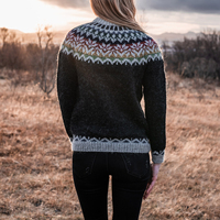 Pull-over en laine islandaise pour femmes personnalisé Oem & odm hiver col rond épais jacquard intarsia tricot