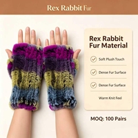 Gants mi-doigts en tricot de fourrure de lapin Rex, style patchwork, doux et moelleux, en vraie fourrure, résistants au vent et chauds