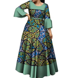 Robes Dashiki en coton africain pour femmes avec manches en feuille de lotus, imprimé africain écologique pour anniversaire et <span class=keywords><strong>mariage</strong></span> - Product Image 3