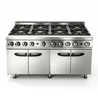 Cuisinière à gaz commerciale autonome à 8 brûleurs avec base à double armoire en acier inoxydable