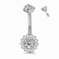 Perhiasan Fashion halus ASTM-F136 14G Titanium internal berulir 24K bunga berlapis emas kancing perut cincin tindik pusar perhiasan