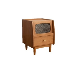 Table de chevet en bois massif, armoire de rangement vintage en bois de cerisier, meuble de chambre à coucher de style mi-siècle, tiroir avec étagère - Product Image 5