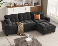 Sofá Seccional Modular en Forma de L Convertible Moderno, Sofá Nube de Asiento Profundo, Otomana Extensible y Móvil, Conjunto de Madera de Gran Tamaño