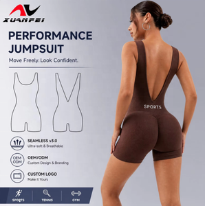 Combinaison de yoga sans coutures pour femme, bleu marine, dos ouvert, short cycliste froncé aux fesses, combinaison de <span class=keywords><strong>sport</strong></span>, body de gym - Product Image 1