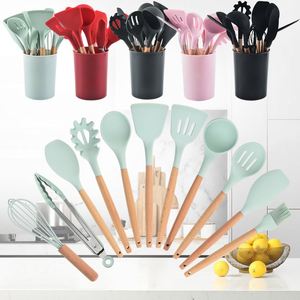 11 Piece Kitchen Utensil Set With Holder And Color Box Stainless steel tube silicone kitchen utensils cooking tools set