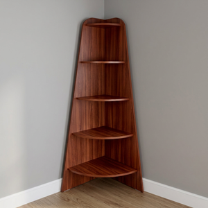Teak Wood <b>Corner</b> Bookcase 5 Tier Pyramidal Open Shelf Quarter Circle Display Tower - Product Image 2