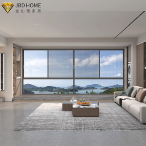 Grandes fenêtres coulissantes à cadre noir, vue panoramique sur le paysage, mur en verre minimaliste pour maison moderne, salon lumineux - Product Image 1