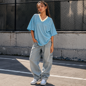 Wholesale Custom Logo Mesh Knit Jersey <b>Sweater</b> Contrast V Neck Sports Pullover Loose Football Style Knitwear - Product Image 1