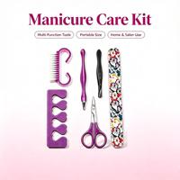 Kit de manucure portable 6 pièces à motif papillon – Lime, ciseaux, repousse-cuticules, pince à épiler, brosse, séparateur d'orteils – Idéal pour la maison et les voyages
