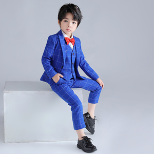 2024 nouveau costume pour enfants coréen plaid trois pièces garçon scène hôte discours performance robe pour cheveux - Product Image 1