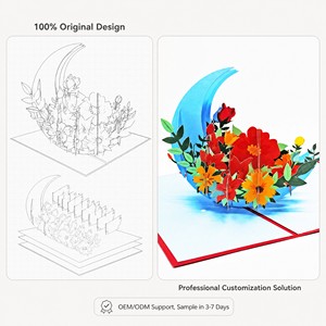 Carte de vœux 3D en forme de fleur, imprimée UV, en papier découpé ajouré, carte cadeau, décoration pour anniversaire, mariage, motif fleur de lune - Product Image 5