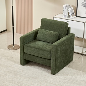 Modern Single Seat Square Sofa Upholstered Wooden Frame Fabric <b>Cover</b> <b>Green</b> Color Apartment Villa Living Room Hotel - Product Image 3