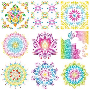Lot <span class=keywords><strong>de</strong></span> 9 grands pochoirs mandala 12 x 12 pouces découpés au laser pour la peinture sur sol, mur, carrelage, tissu, meubles - Product Image 6