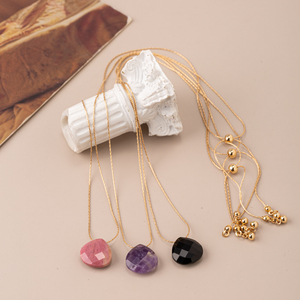 สร้อยคอทองเหลืองประดับคริสตัลโรสควอตซ์ทรงหยดน้ำ สร้อยคอจี้รูปหยดน้ำสำหรับผู้หญิง - Product Image 6