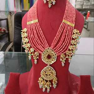 Ensemble de colliers longs de créateur, boucles d'oreilles, bijoux de mariée en laiton polonais fabriqués à la main pour la célébration de la fête de fiançailles de mariage - Product Image 1