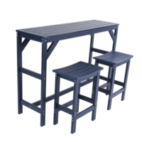 Ensemble table de bar et 2 tabourets bleu marine en HIPS imitation bois, comptoir de cuisine inaltérable pour la maison, la salle à manger ou le bar