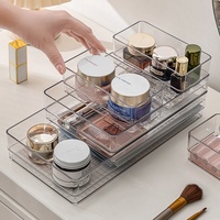 Organisateur de bureau en plastique, boîte de rangement multi-tailles, transparente, empilable, pour cosmétiques, pinceaux, rouges à lèvres, soins de la peau, coiffeuse