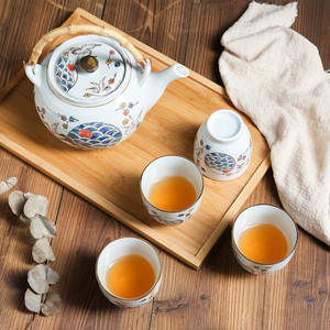 Théière grande capacité, service à thé en <span class=keywords><strong>c</strong></span>éramique résistante à la chaleur peinte à la main, ensemble théière et tasses motif grue chantante, style simple - Product Image 4