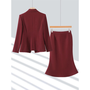 Women's Two Piece Suit Set Blazer And Skirt Formal Spring Autumn Winter Workwear Commute Style Full Sleeve Worsted Fabric - Product Image 4