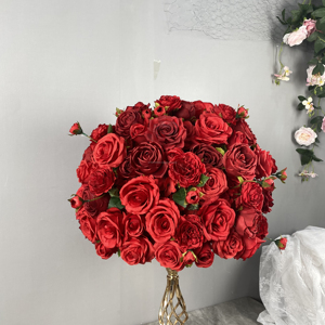 ดอกไม้ประดิษฐ์ทำจากผ้าไหมลูกบอลดอกไม้สีแดงสำหรับงานแต่งงานของตกแต่งบ้านผลิตภัณฑ์ดอกไม้ประดิษฐ์ทำจากผ้าไหม - Product Image 2