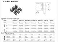 Noyau en ferrite EE durable, puissant, stable et à faible bruit pour transformateur d'appareil IoT, électronique automobile, BMS