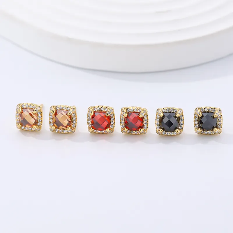 Party wholesale designer Colorful Zircon Earrings 925 Silver Jewelry square Color Stone Earrings stud for women