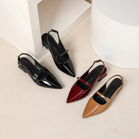 Escarpins slingback en cuir PU pour femmes, à bout pointu, style Mary Jane avec boucle en strass, talon carré, 3 couleurs, tailles 35-43, chaussures de soirée