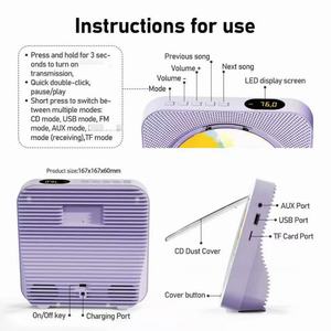 Reproductor de CD de Escritorio con Cubierta Transparente Personalizada de Fábrica, con Audio Inalámbrico BT 5.0, Dispositivo de Aprendizaje para Niños, Decoración para Dormitorio y Hogar - Product Image 6