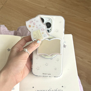 เคสโทรศัพท์ลายดาวและหนังสือสไตล์มินิมอล พร้อมกระจกและขาตั้งแม่เหล็ก สำหรับ iPhone 16 Pro Max 15 14 13 ผู้หญิง - Product Image 2