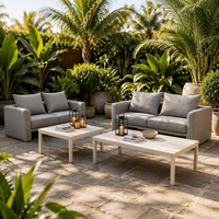 Table basse de patio en métal avec plateau à lattes blanc crème, finition thermolaquée, pour jardin, extérieur, balcon et terrasse - Vente en gros