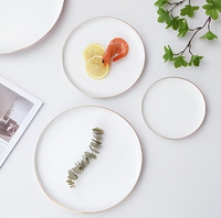 Assiettes en céramique à bord doré, ensemble d'assiettes rondes en porcelaine, vaisselle de luxe pour restaurant, mariage, maison, steak, dessert, plat de service