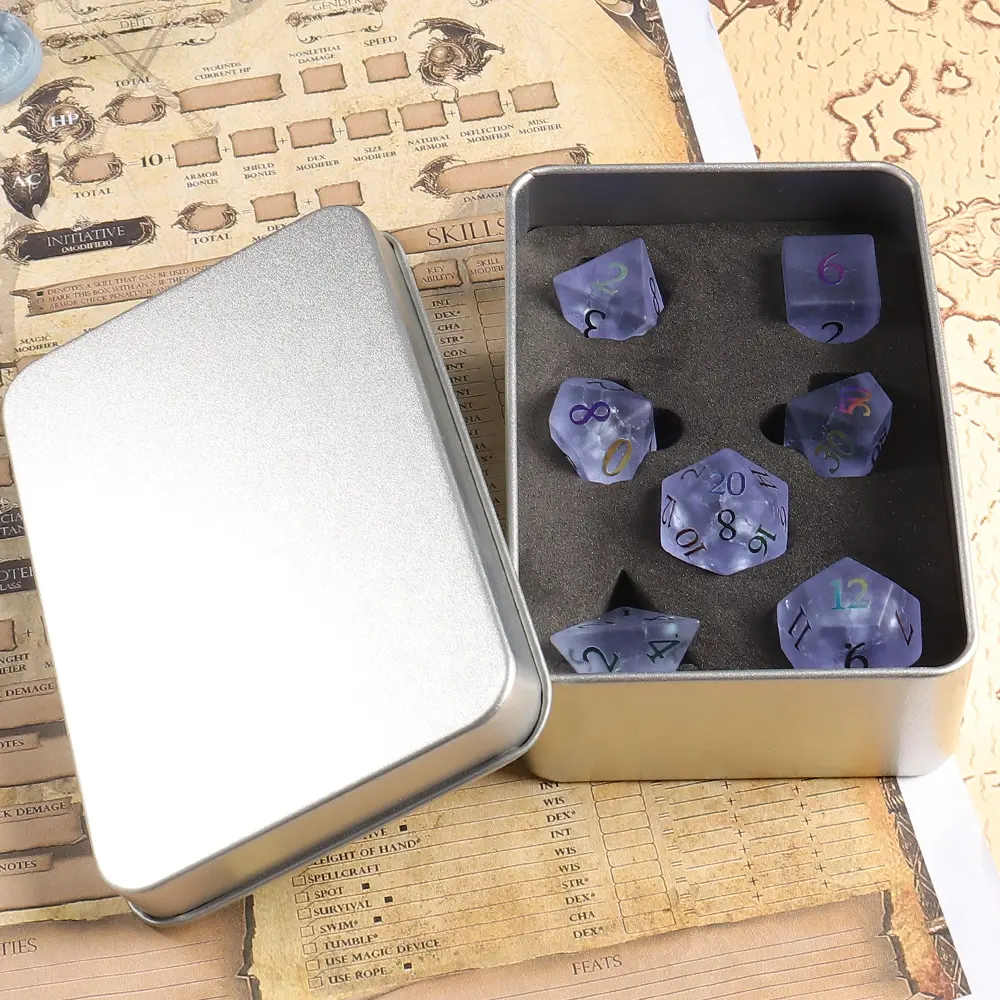 Set di dadi personalizzati in poliedro di 16mm 20mm di precisione D & D con pietre preziose RPG per giochi da tavolo