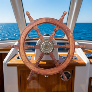 Wooden Handmade Round Openwork Carved Laser Printed Polished Antique Imitation Brown 18 Inch Nautical <b>Ship</b> <b>Wheel</b> Home Decor - Product Image 6