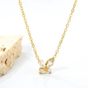 Collar de Moda para Mujer, Acero Inoxidable, Chapado en Oro de 18K, Resistente al Agua, con Colgante de Mariposa y Flor de Sol con Circonita Cúbica - Product Image 5