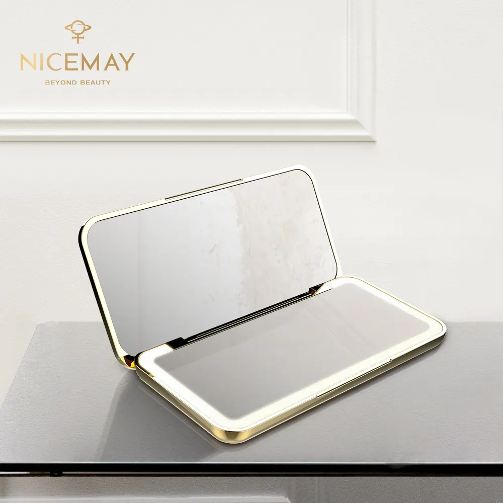 Nicemay Miroir de maquillage LED USB portable avec logo et couleur personnalisés avec miroir LED à lumière réglable